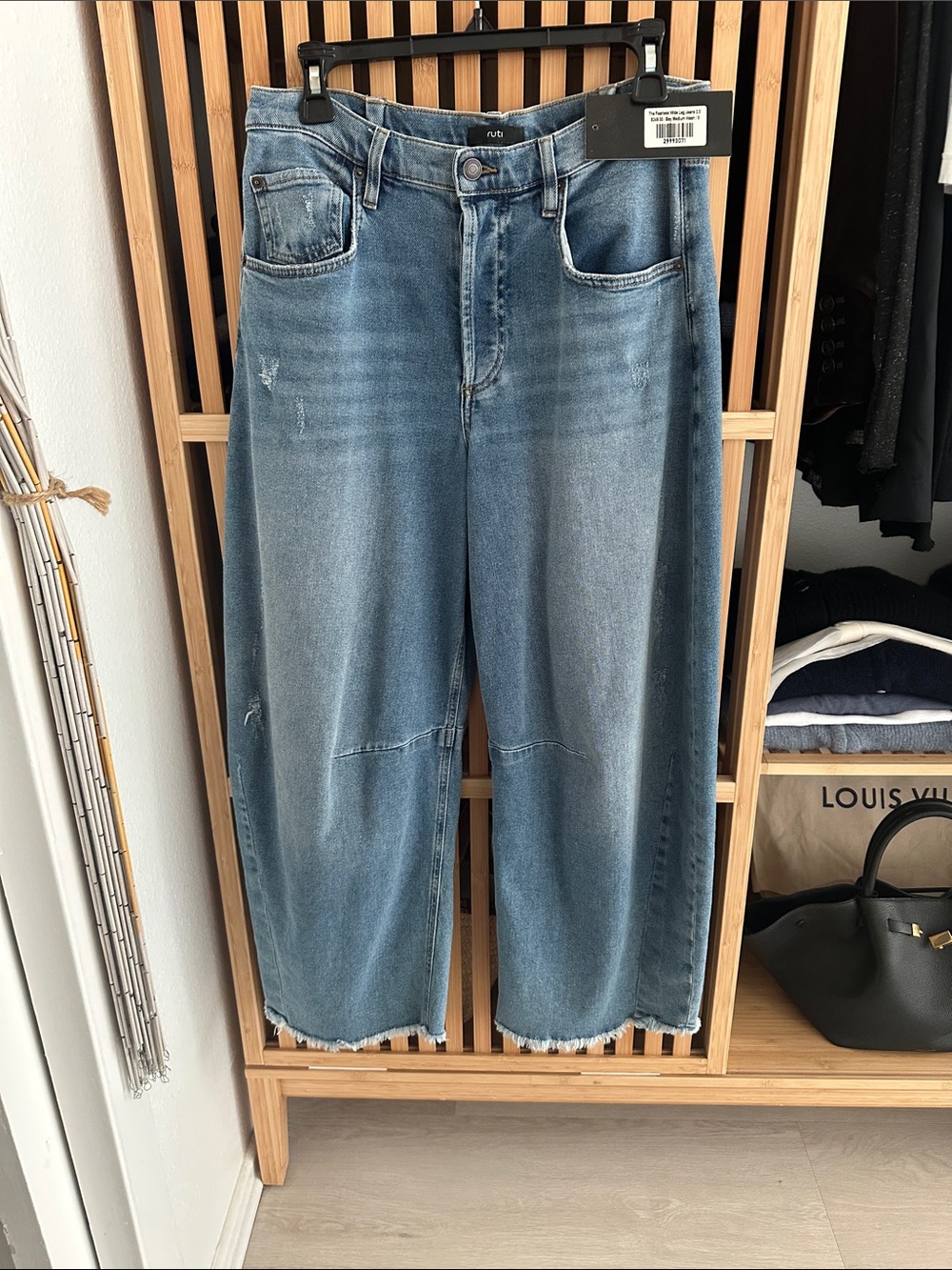 Wide Leg Distressed Blue Denim Jeans - n:philanthropy